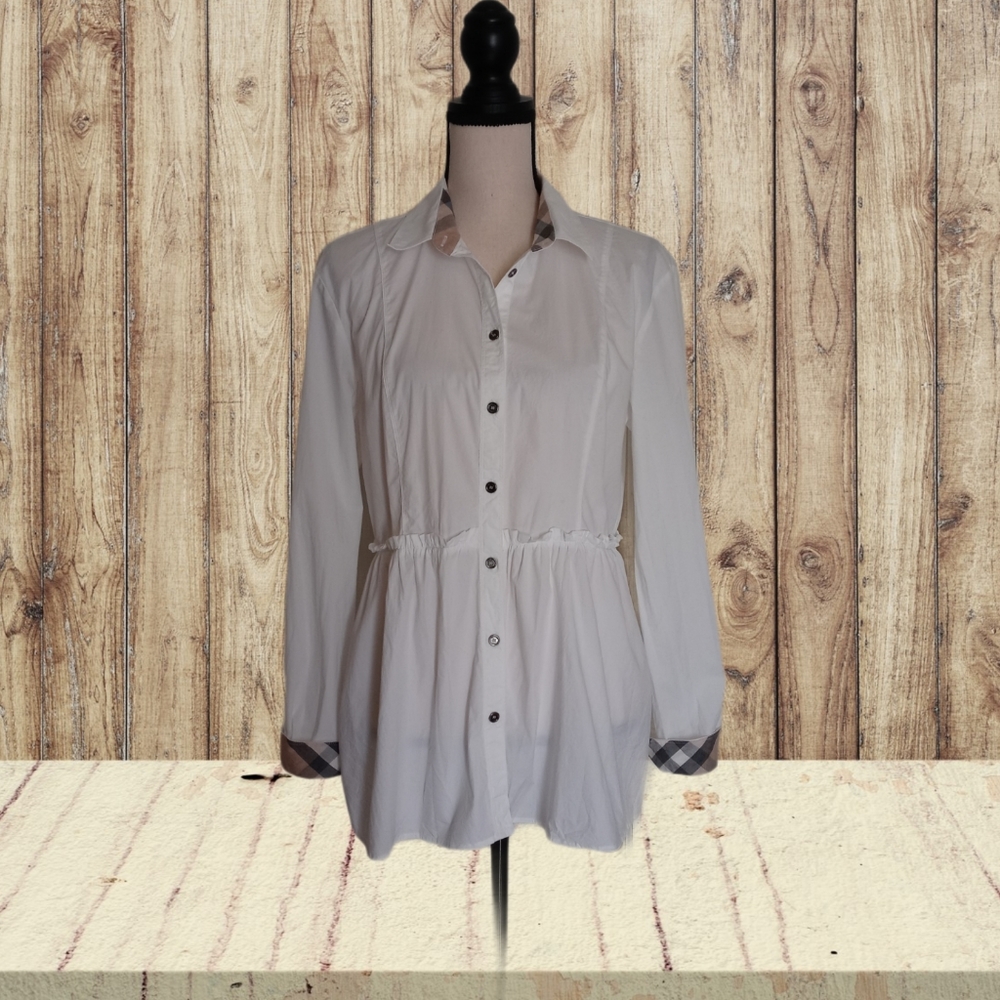 Burberry Shirred Cotton Button Down Shirt